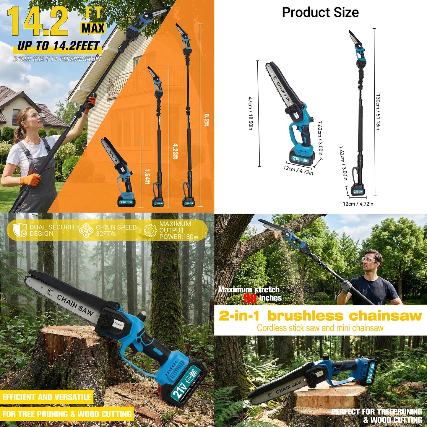 2 In 1 Cordless Pole Saw And Mini Chainsaw For Tree Trimming