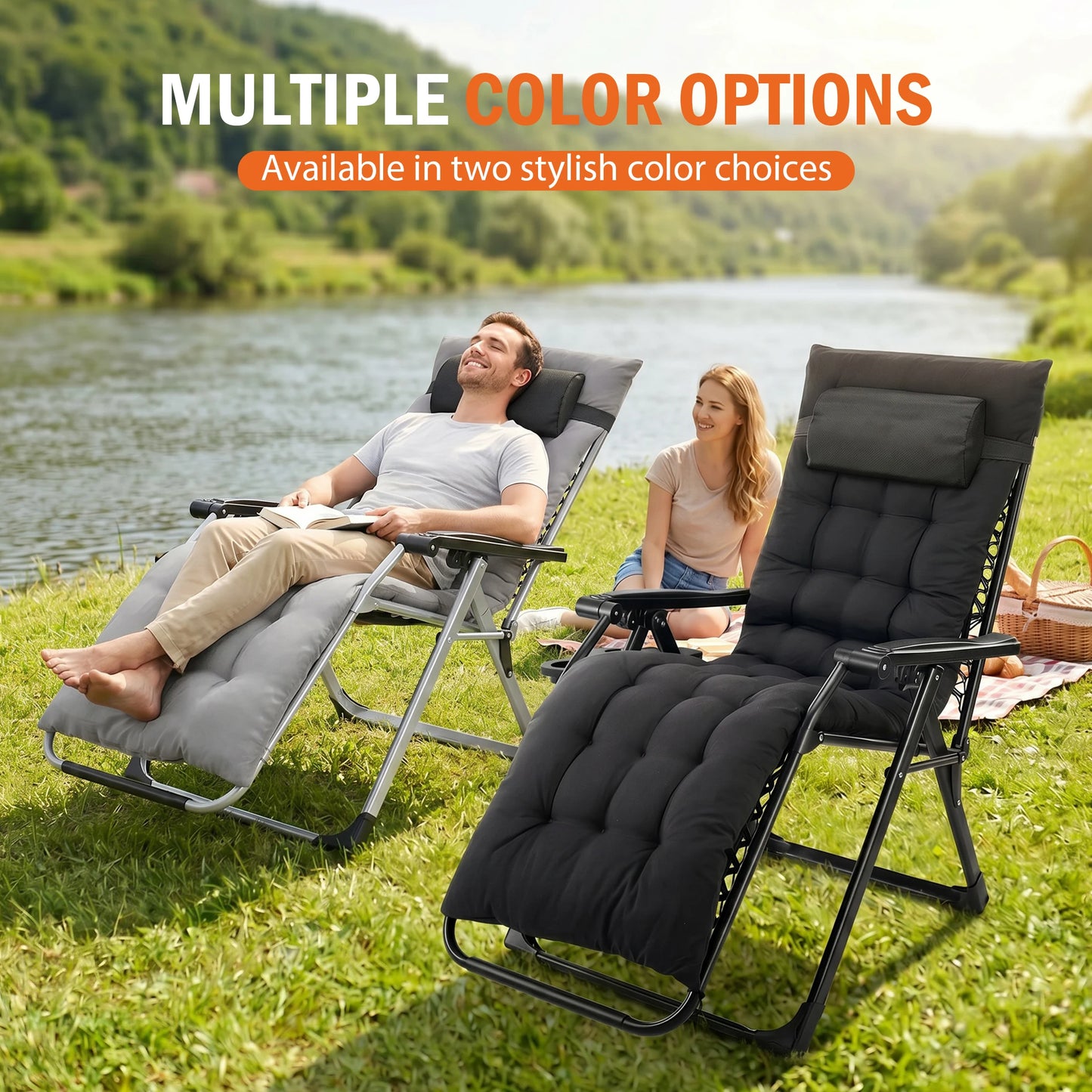 JHK Zero Gravity Camping Lounge Chair With Cup Holder Trays