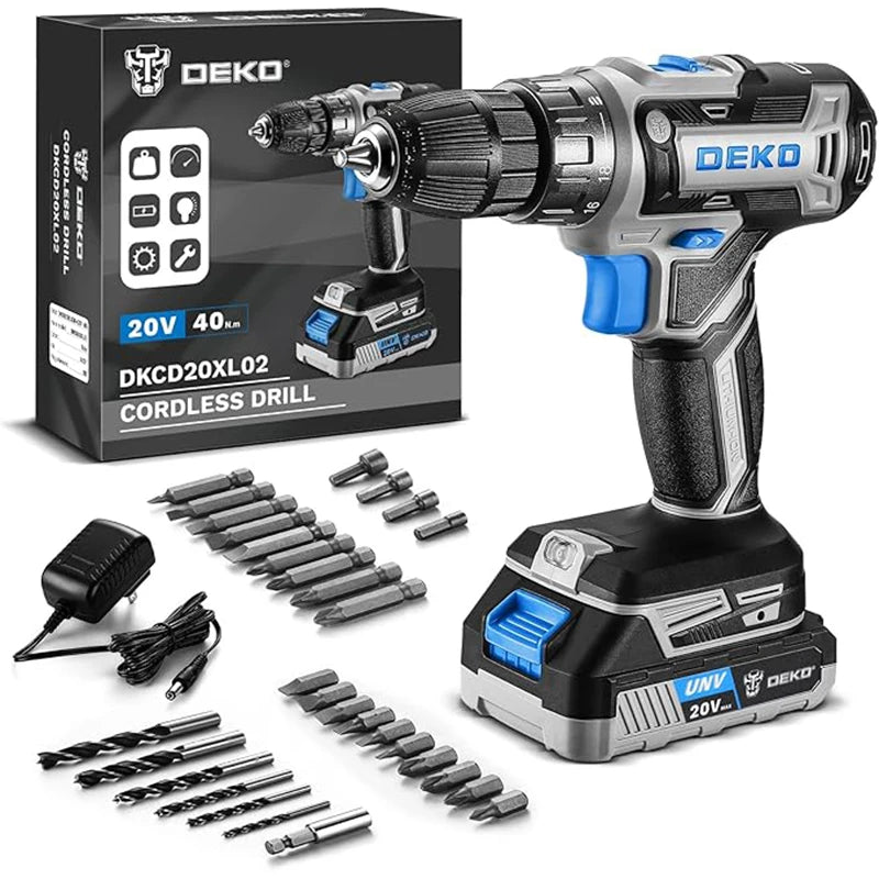 DEKO 20V Womens Cordless Drill Kit With Battery And Charger