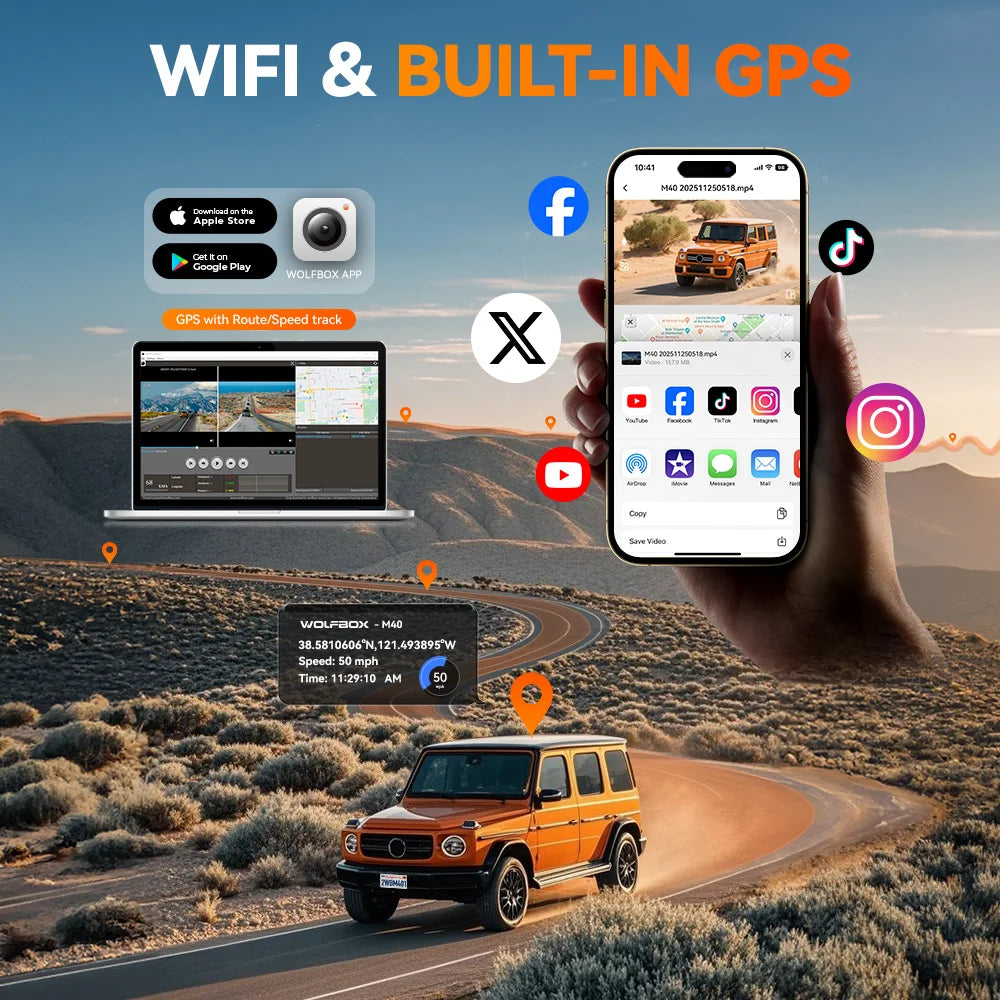 Wolfbox M40 Dash Cam 4K Plus 1080P Voice Control ADAS