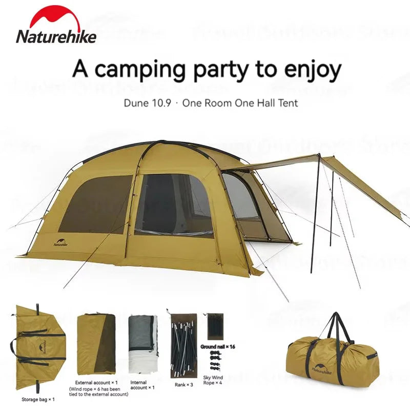 Naturehike Dunes 6 Person 4 Season Dome Tent With Extended Canopy Chimney Hole