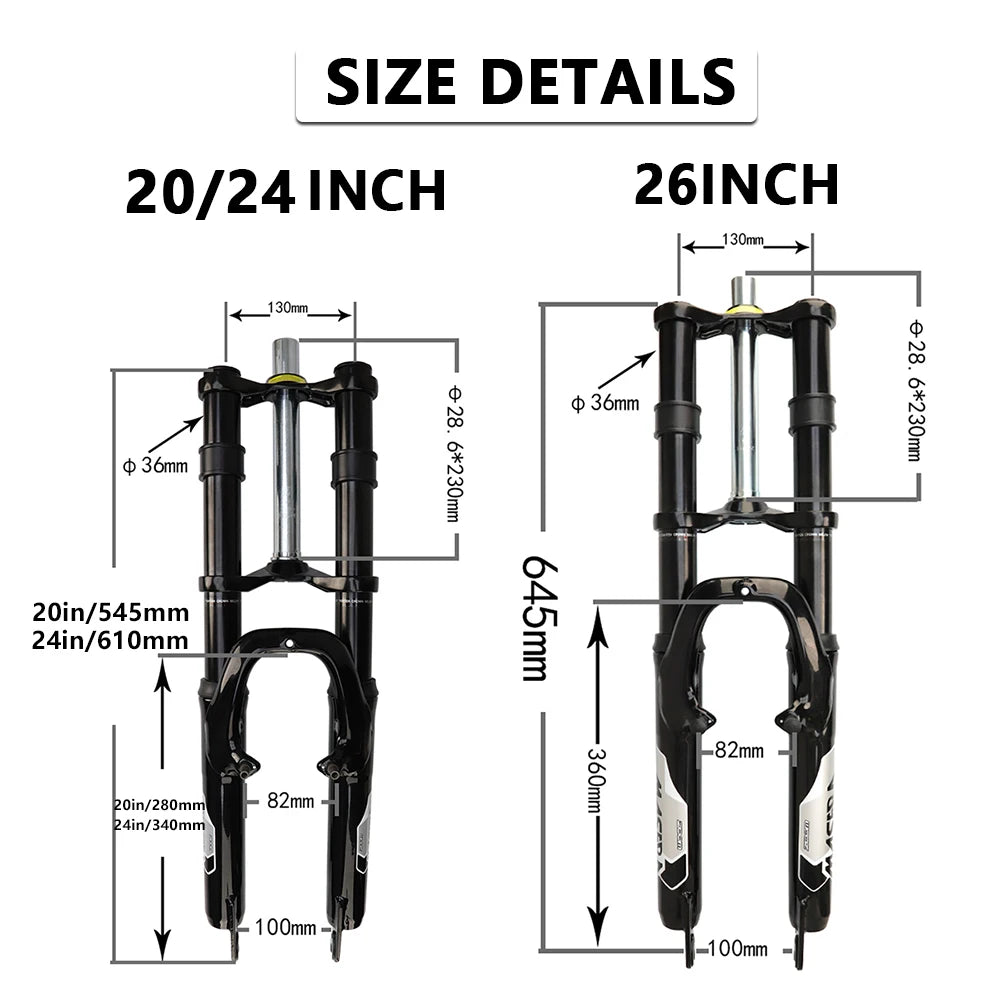 Deceleration Bicycle Front Fork, Mountain Bike Suspension Fork, MTB Double Shoulder Shock Absorber, 20 ", 24", 26"