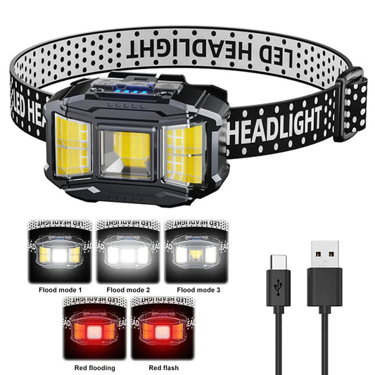 Shunmaii COB LED Head Mounted Flashlight USB Charging Headlamp Outdoor