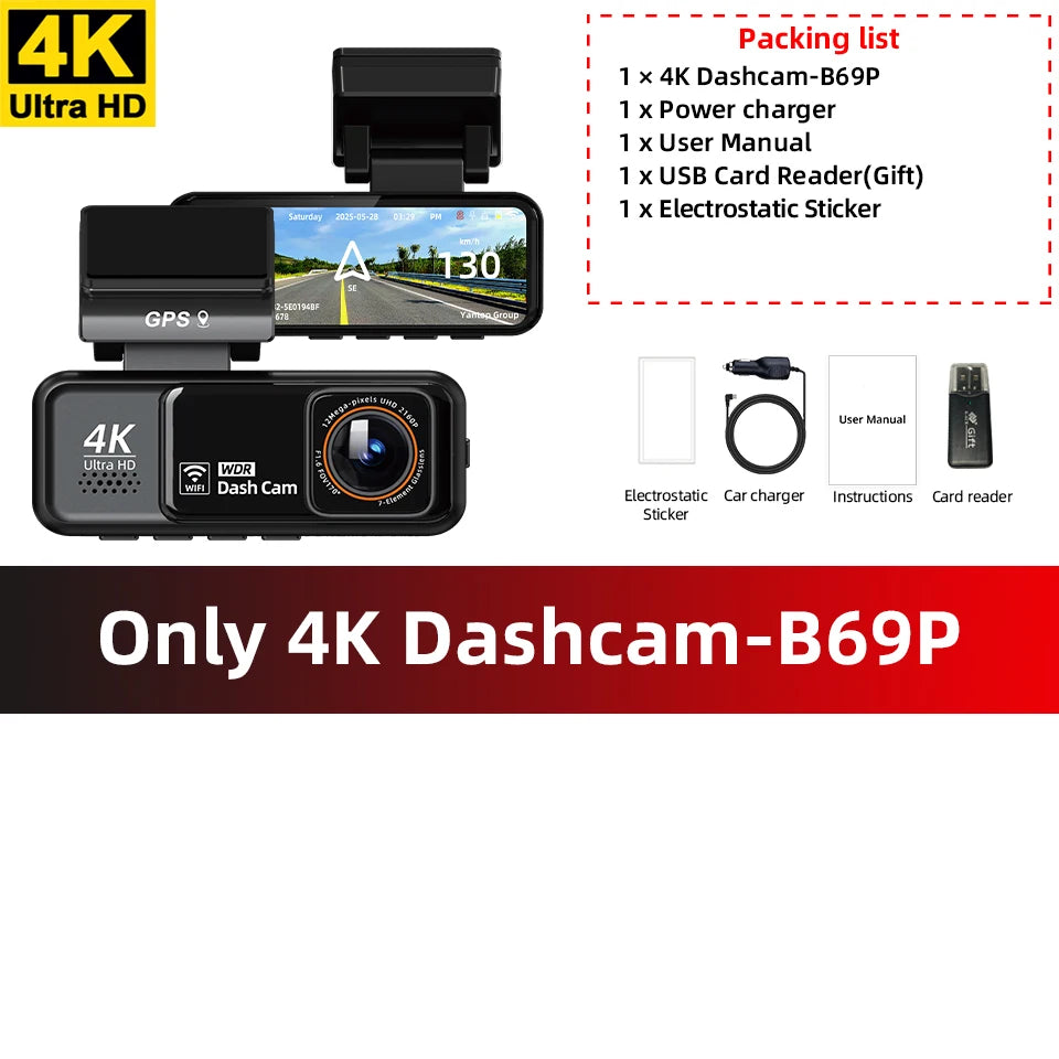 Acceo 4K Dashcam Dual Lens Night Vision GPS Parking Monitoring