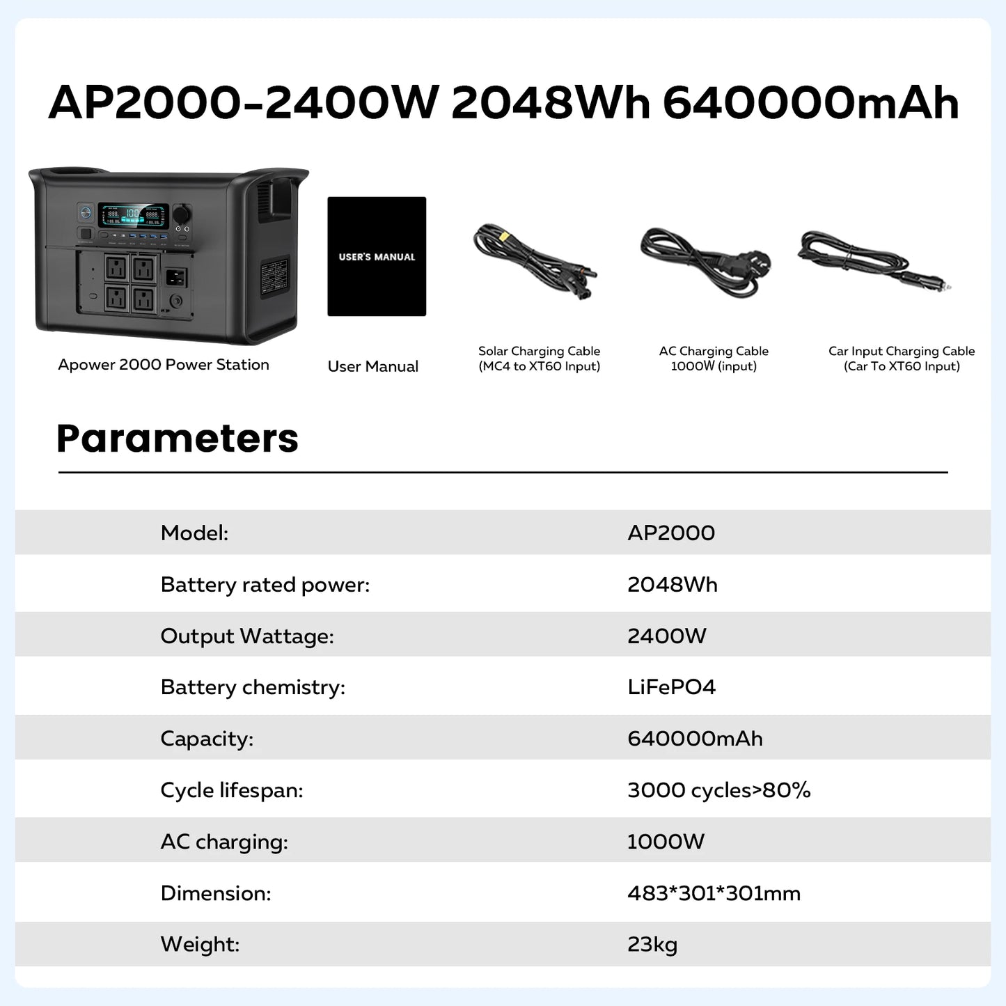 CTOLITY AP2000 2400W Portable Solar Generator 2048Wh Power Station