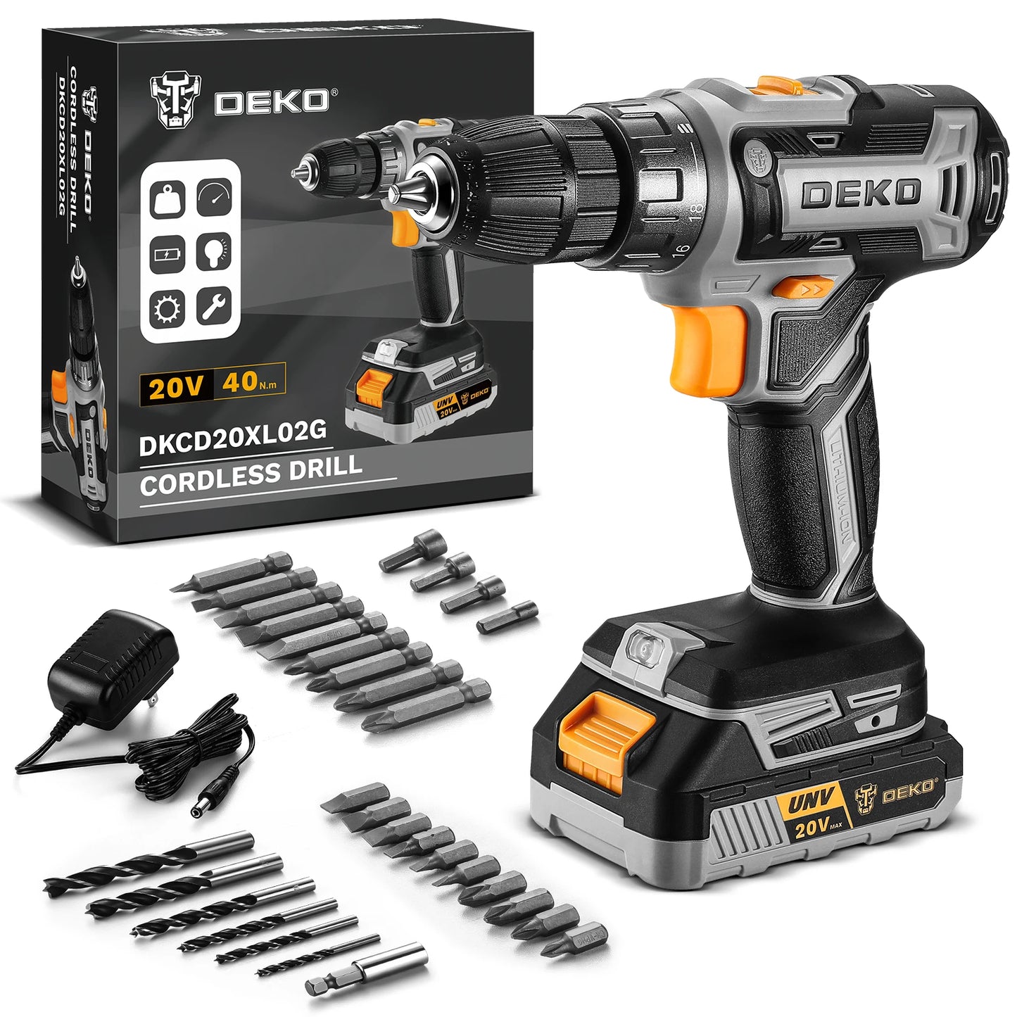 DEKO 20V Womens Cordless Drill Kit With Battery And Charger
