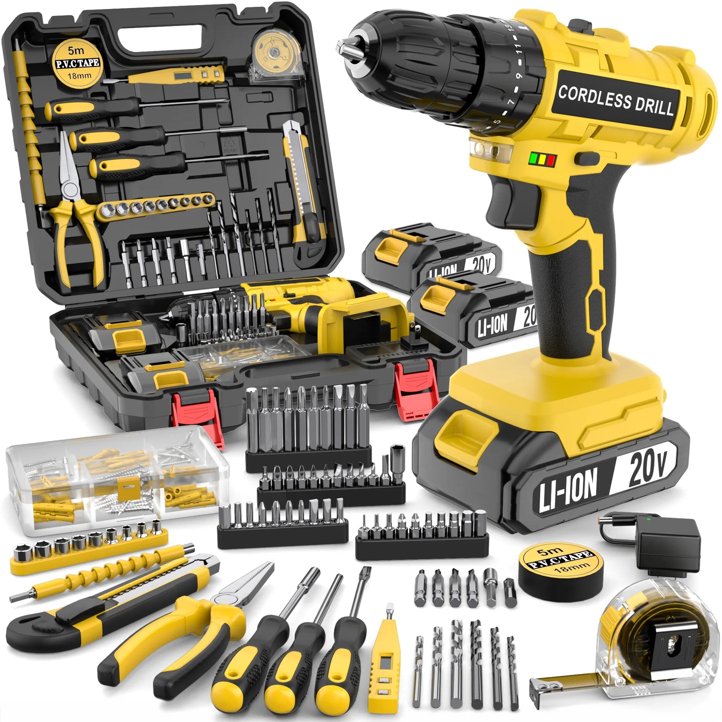 TEGATOK 20V Impact Drill LED Two Speed Cordless Drill