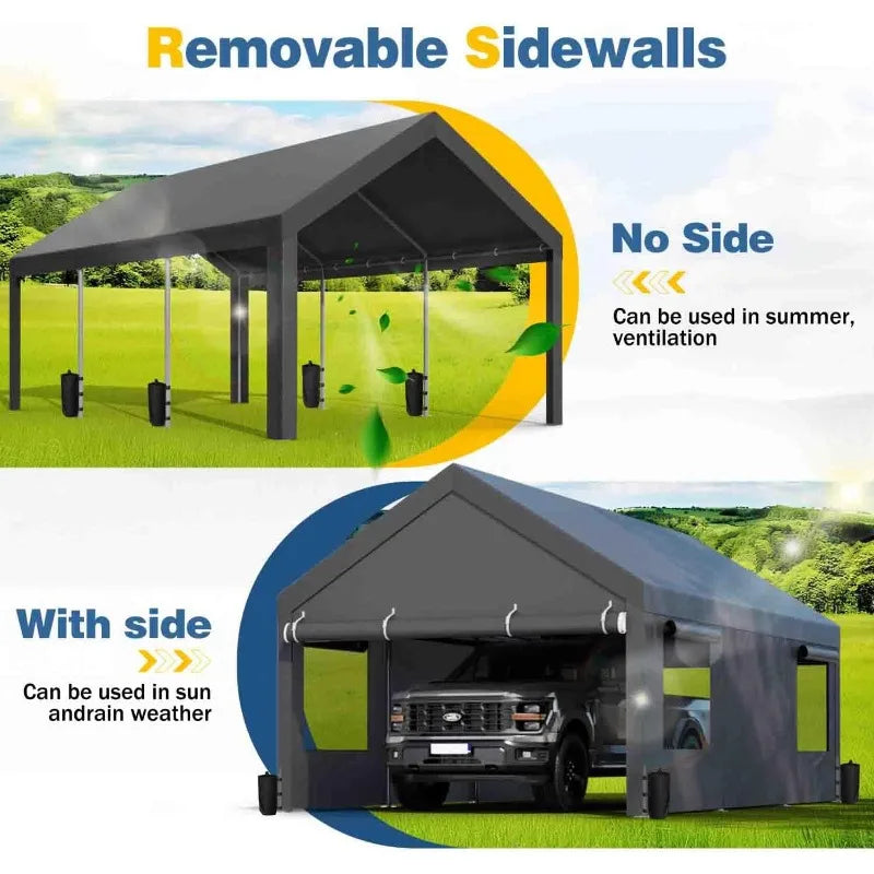 Jamfly Heavy Duty Carport With Roll Up Windows Portable Garage
