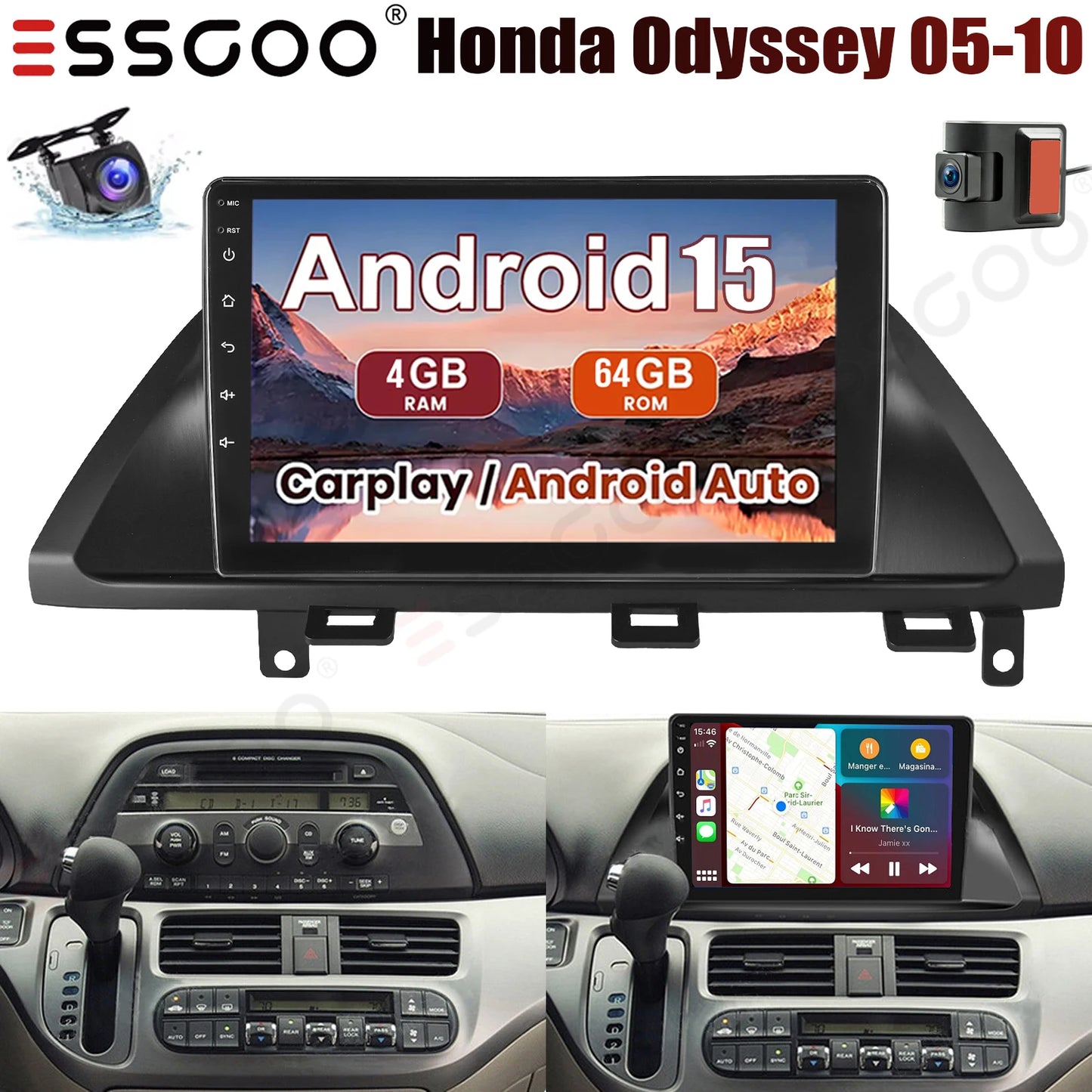 Essgoo Android Car Stereo for Honda Odyssey CarPlay GPS Navigation