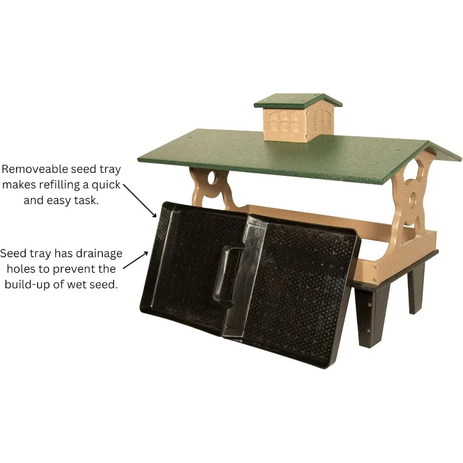 SHXI Colossal Ground Fly Thru Bird Feeder With Removable Tray