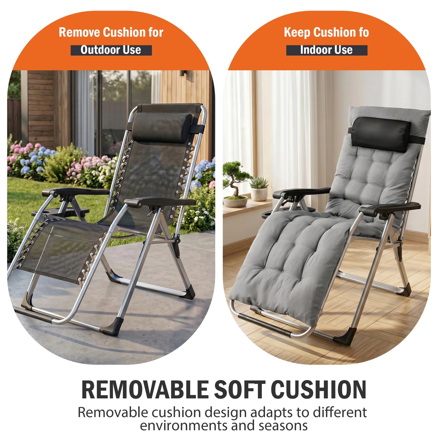 JHK Zero Gravity Camping Lounge Chair With Cup Holder Trays
