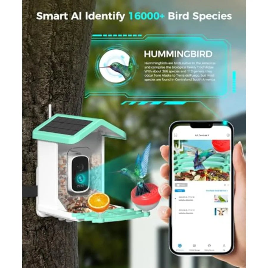 SHXI Solar Powered Bird Feeder With Camera 4K AI Bird Species Identification