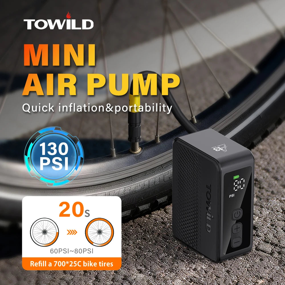 Electric Bicycle Inflator 130 PSI Portable Air Pump With Display