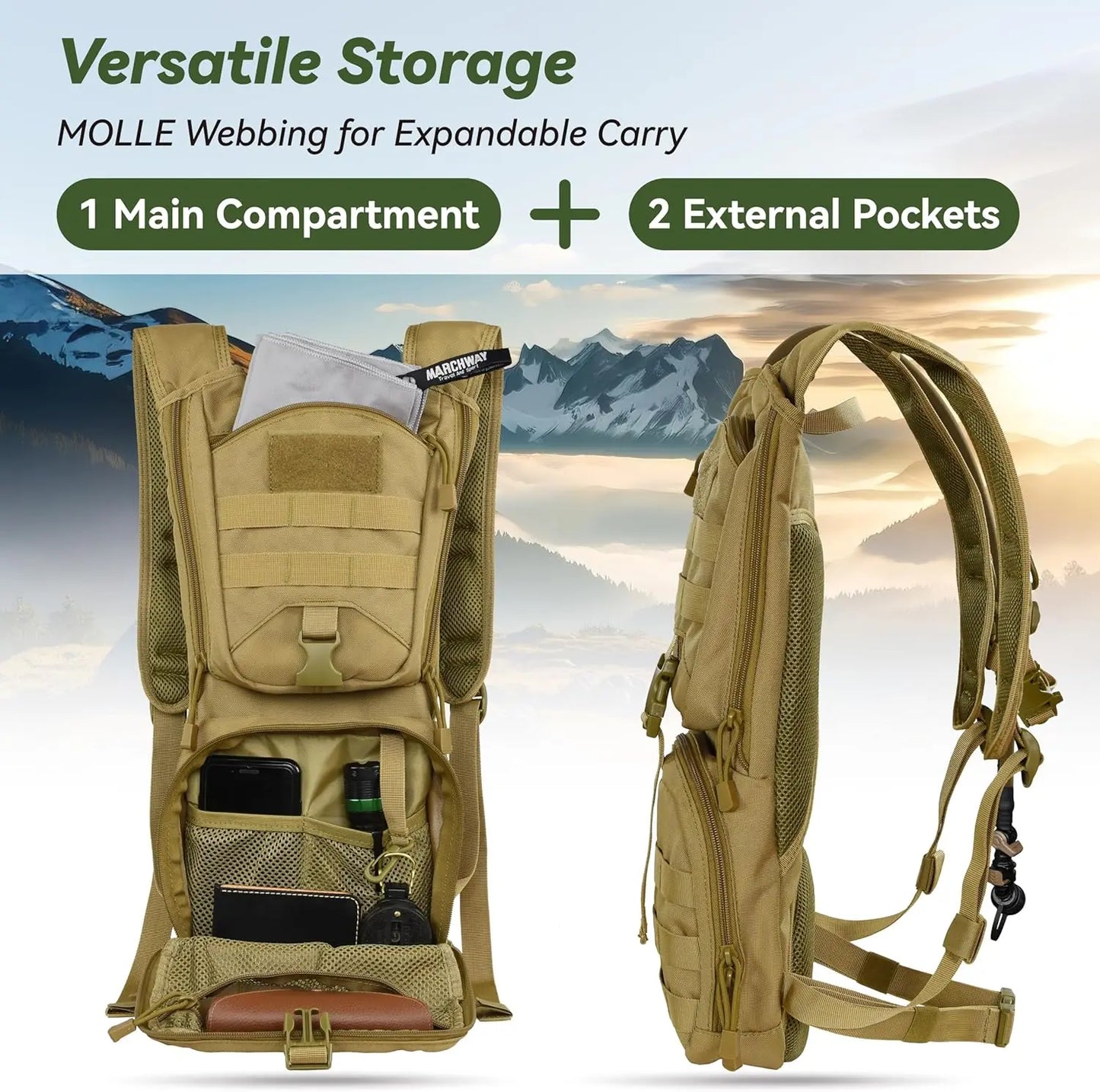 Tactical Molle Hydration Pack Backpack With 3L TPU Water Bladder