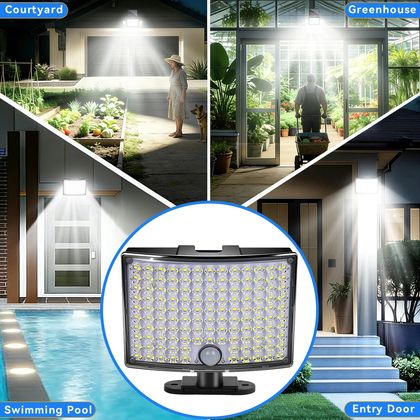 GHUSTAR Solar Motion Sensor Outdoor Lights IP65 Waterproof Garden Lamp
