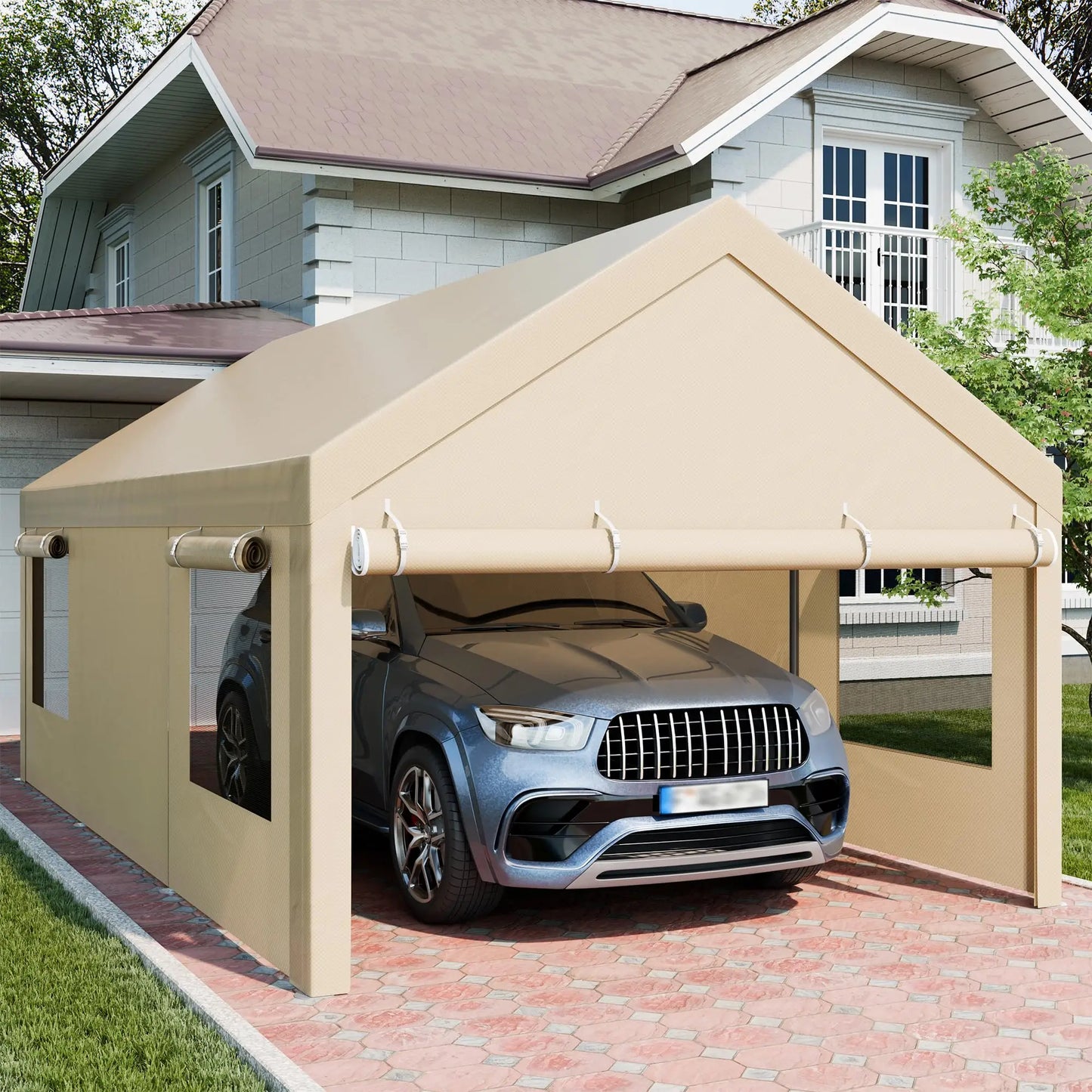 Jamfly Heavy Duty Carport With Roll Up Windows Portable Garage
