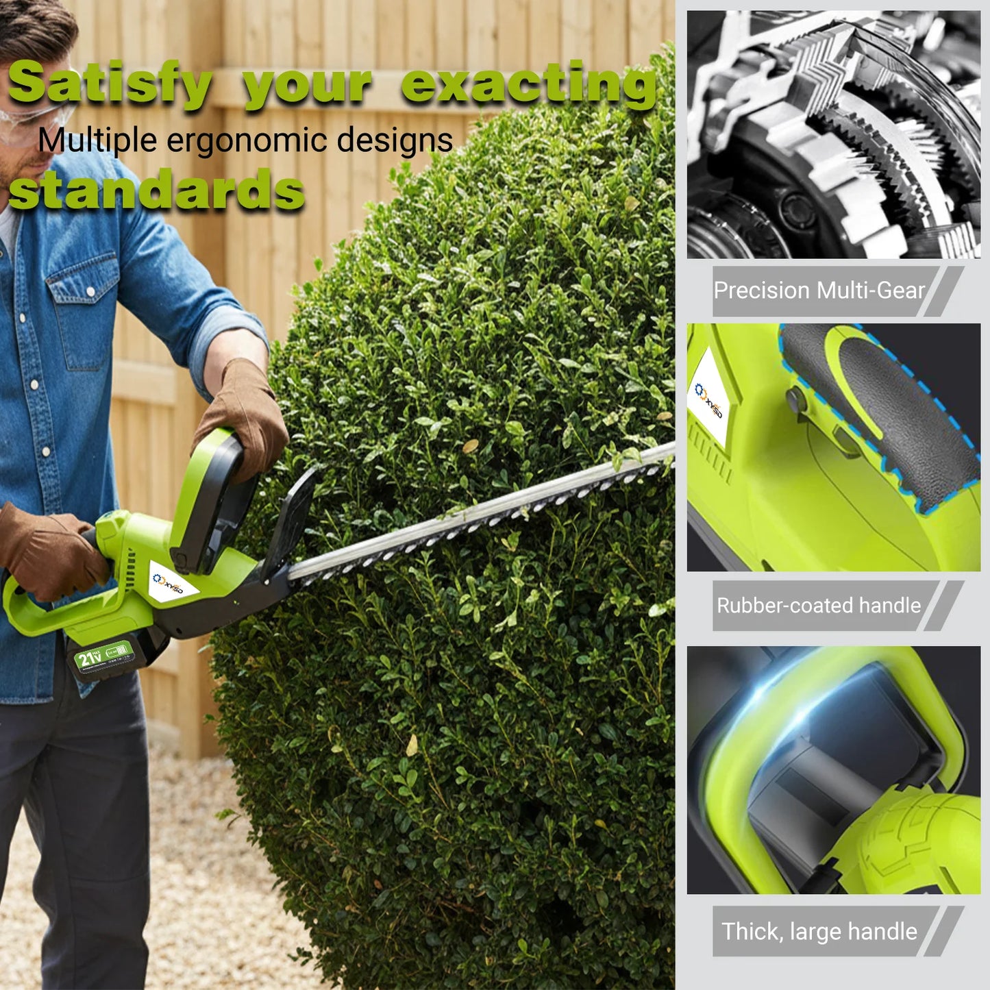 XYSD Cordless Hedge Trimmer With 21V 3.0Ah Batteries