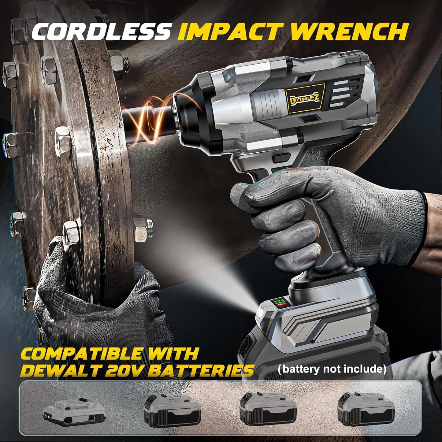 Cordless Impact Wrench 20V Battery Compatible High Torque 4 Modes