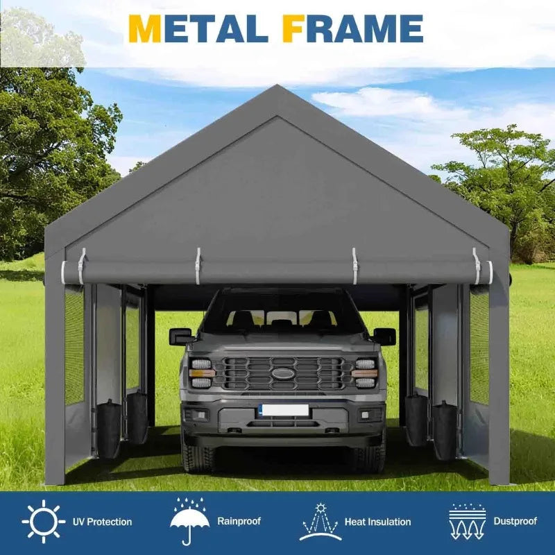 Jamfly Heavy Duty Carport With Roll Up Windows Portable Garage