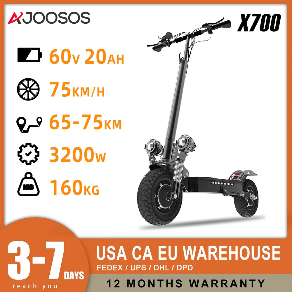 Dual Motor Snow Electric Scooter 72V 6000W Off Road Folding Scooter