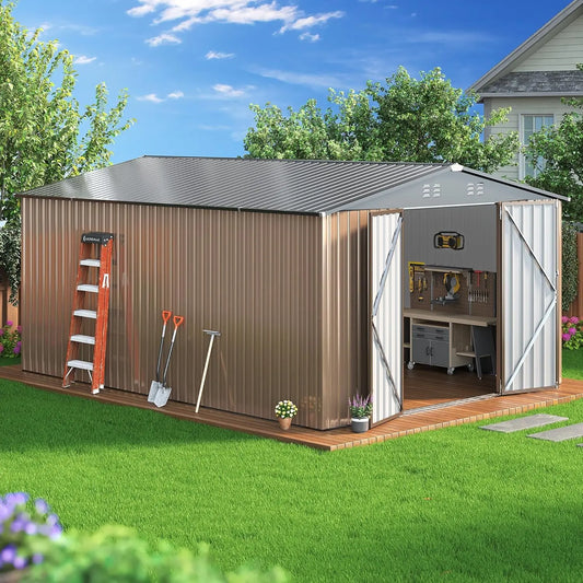 HUANZHUANG Outdoor Storage Shed With Lockable Doors Wood Frame