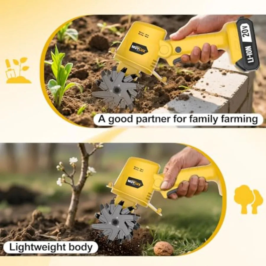 20V Cordless Tiller Cultivator For Gardening Electric Garden Rototiller