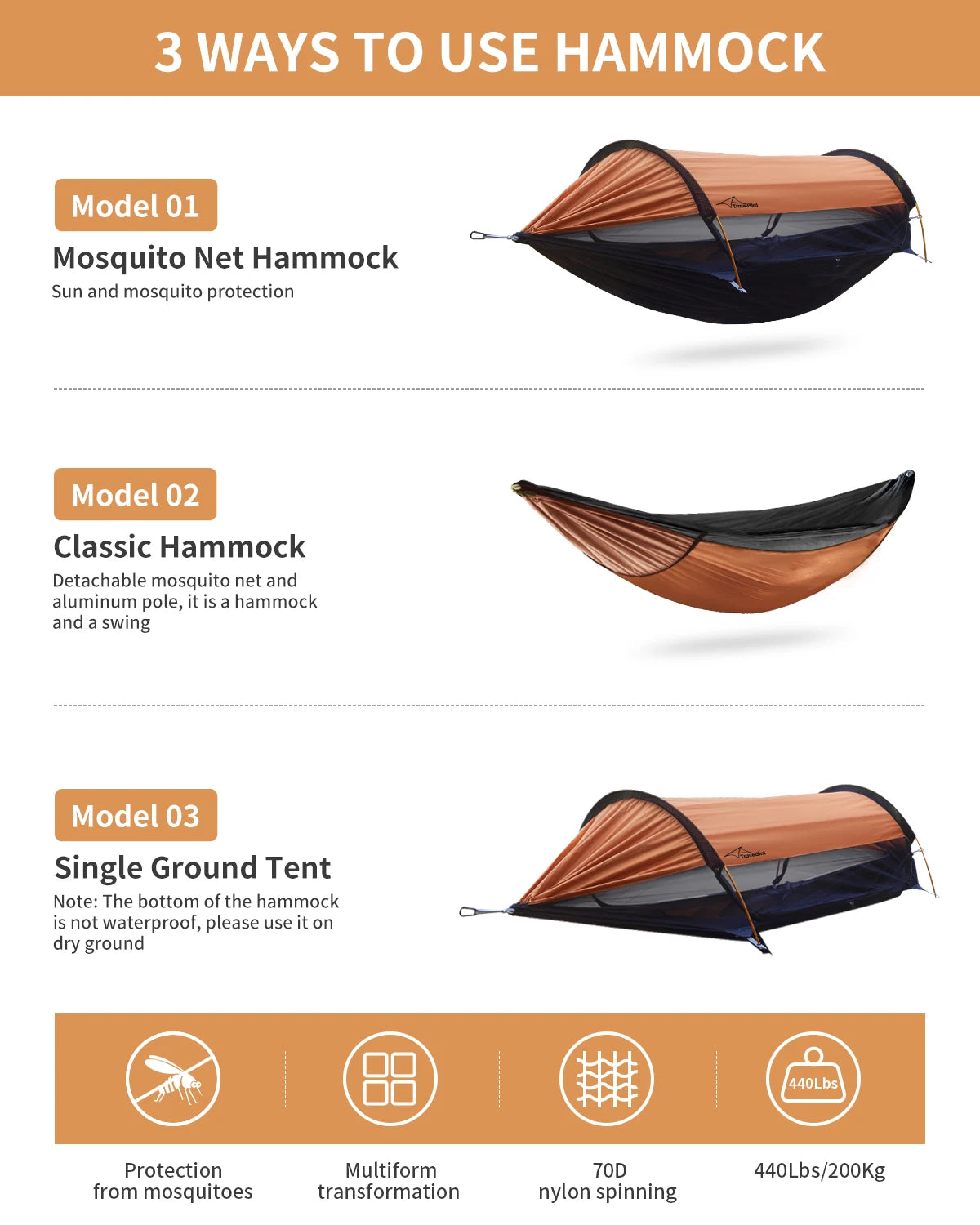 Travel Bird Outdoor Hammock With Mosquito Net For Camping