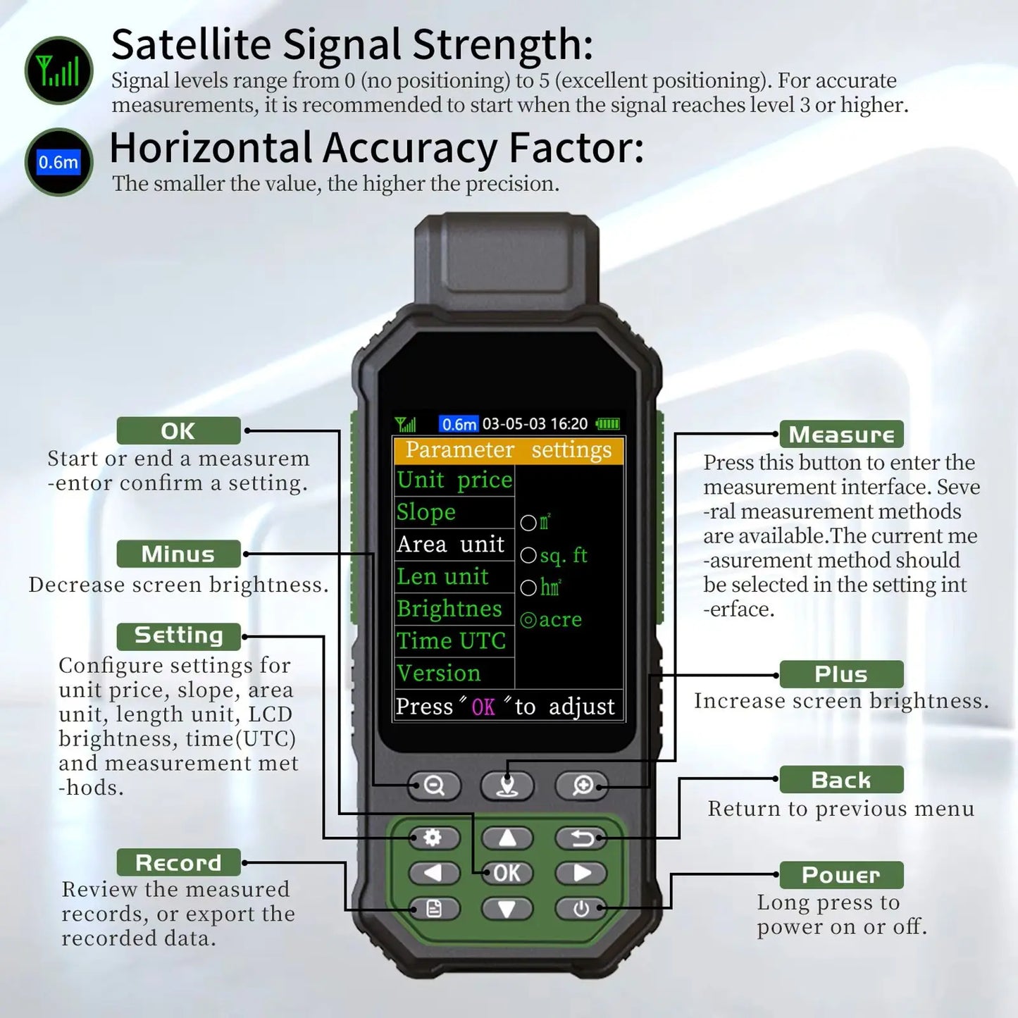 ZL190PLUS Handheld GPS Land Area Meter High Precision Surveying Equipment